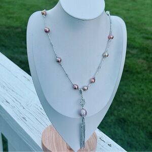 X611 Handmade Freshwater Edison Baroque Pearl Chain Necklace with Tassel
